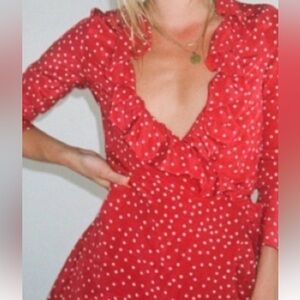 Realisation Par Red & White Polka Dot Ruffle Wrap Dress